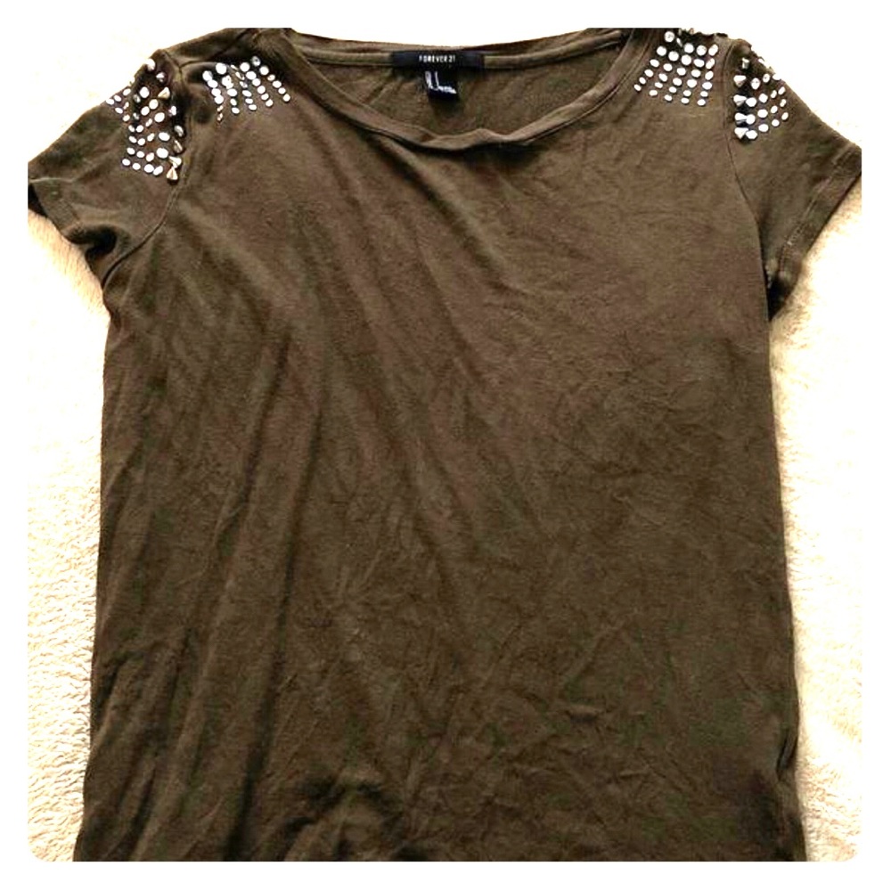 Forever 21 Studded Army Green Tshirt